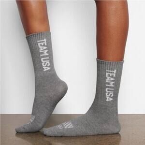 Skims Team USA Olympics Capsule Crew Socks in Gray and White One Size